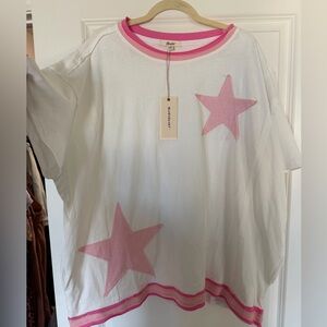 Zara White and Pink Star Short Sleeve Tee